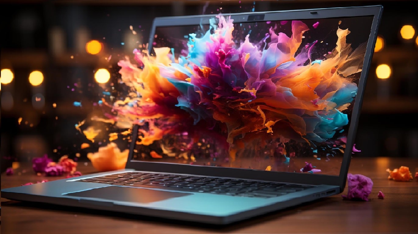 Modern creative laptop showing digital campaign visuals